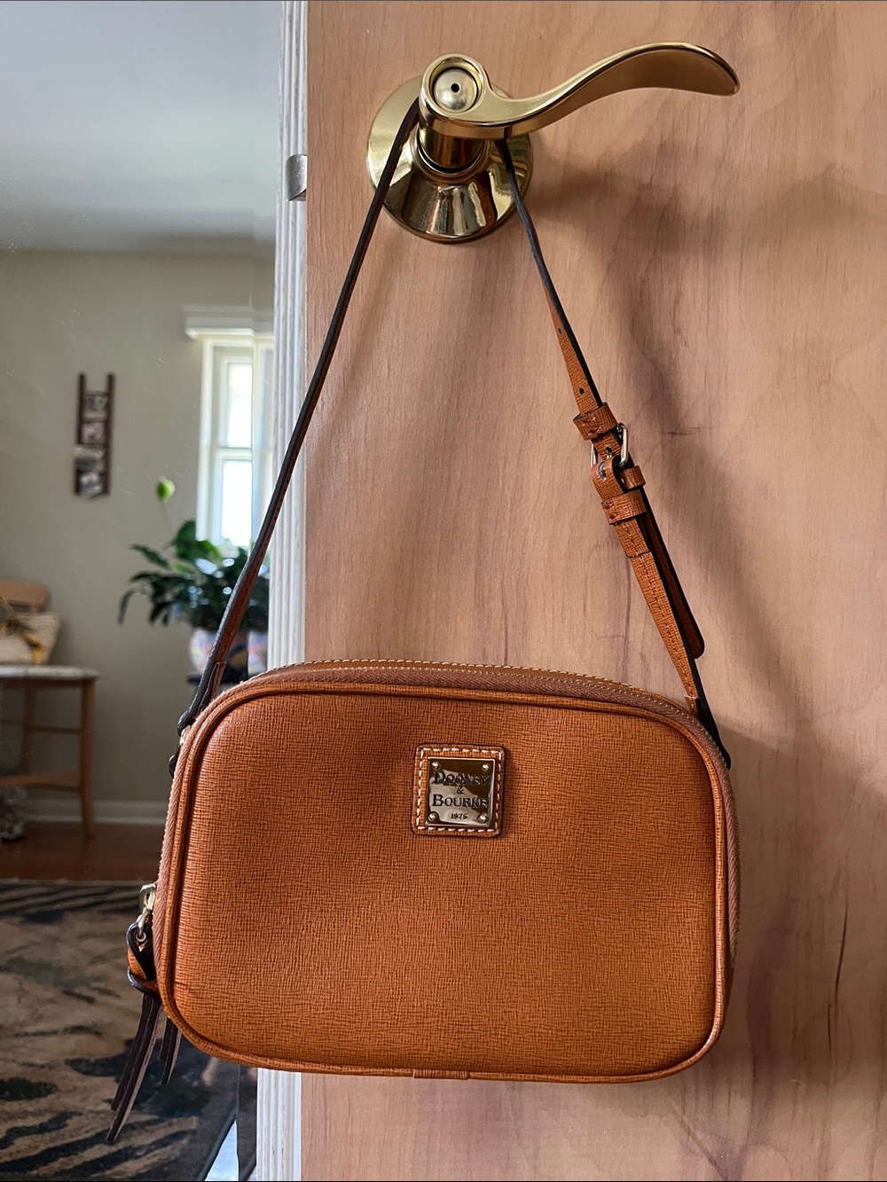 Dooney & Bourke Tan Pebbled Crossbody Camera Bag